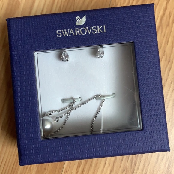 NIB Swarovski Crystal pearl drop chain pear shaped crystal studs - multiple wear - Picture 5 of 5